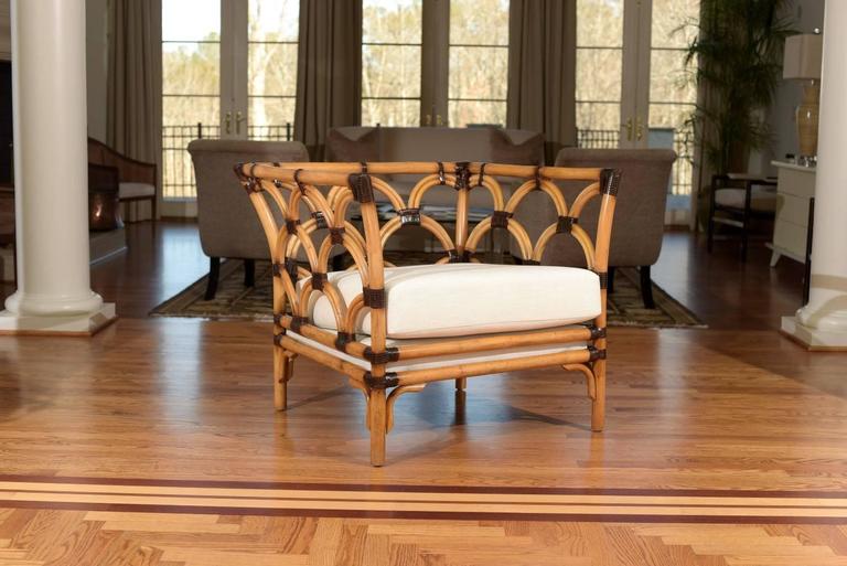 Amazing Pair of Scalloped Rattan Club Chairs by Peter Rocchia for