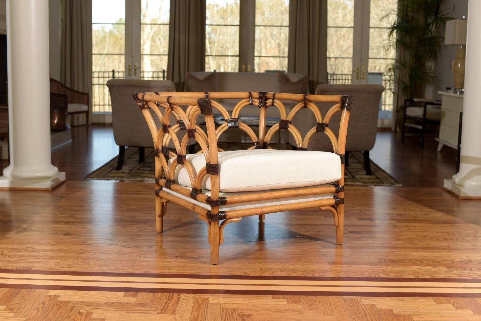 These magnificent club chairs are shipped as professionally photographed and described in the listing narrative: Meticulously professionally restored and installation ready. Expert custom upholstery service is available.

A room-defining pair of