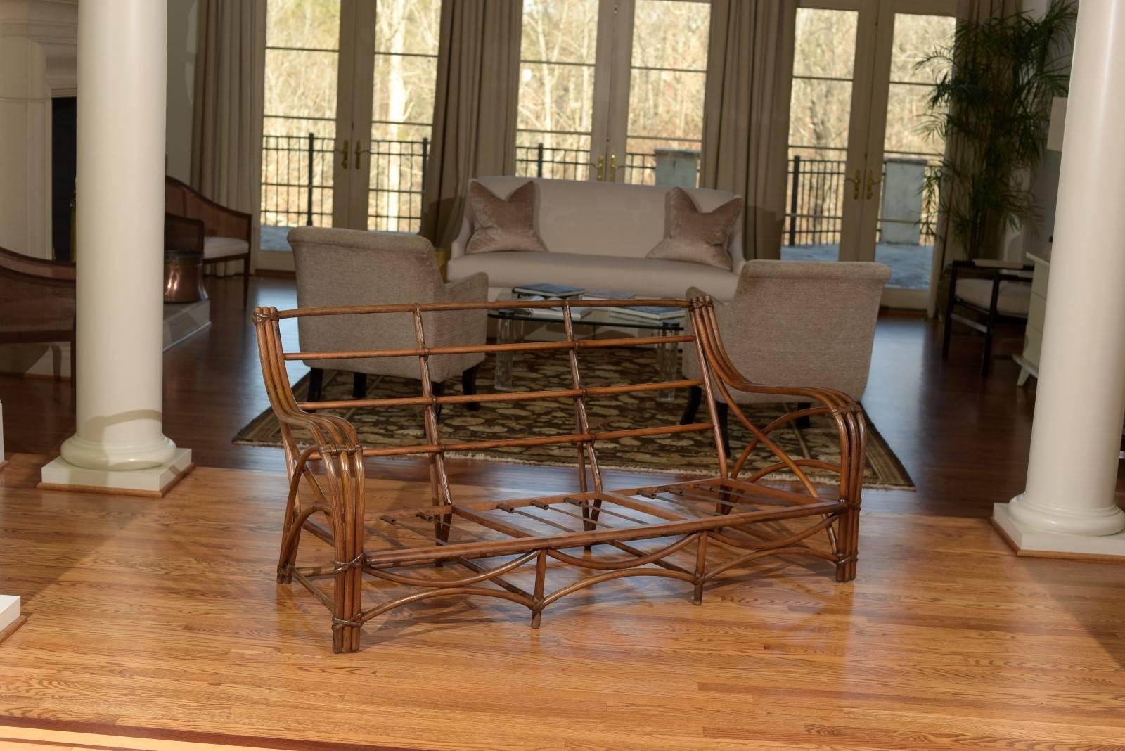 Mid-Century Modern Stellar Restored Rattan Style Sofa