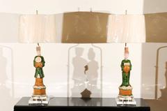 Regal Pair of Chinese Mudmen Figures as Custom Lamps