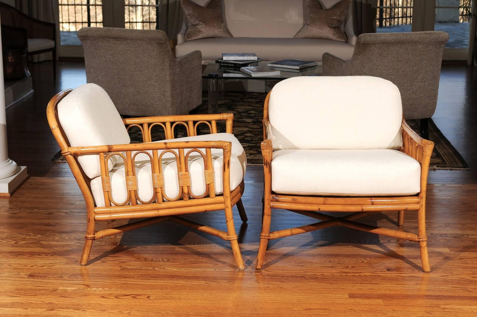 American Decorative Pair of Restored Vintage Ficks Reed Loungers
