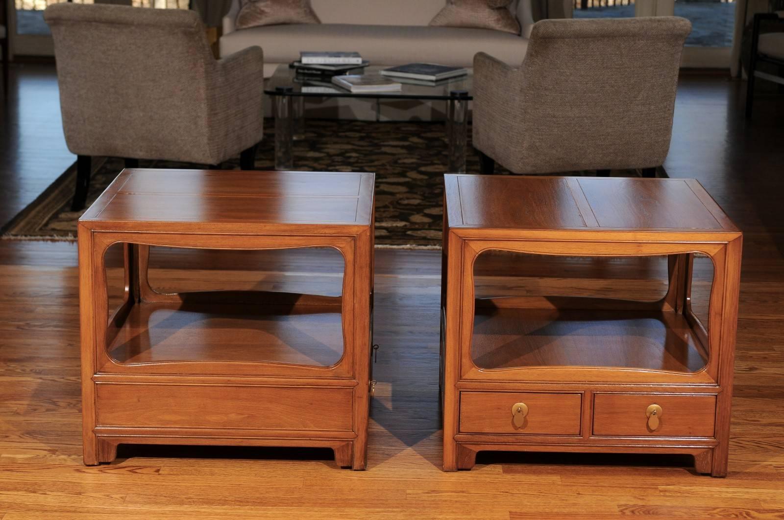 American Beautiful Restored Pair of Walnut End Tables by Michael Taylor for Baker