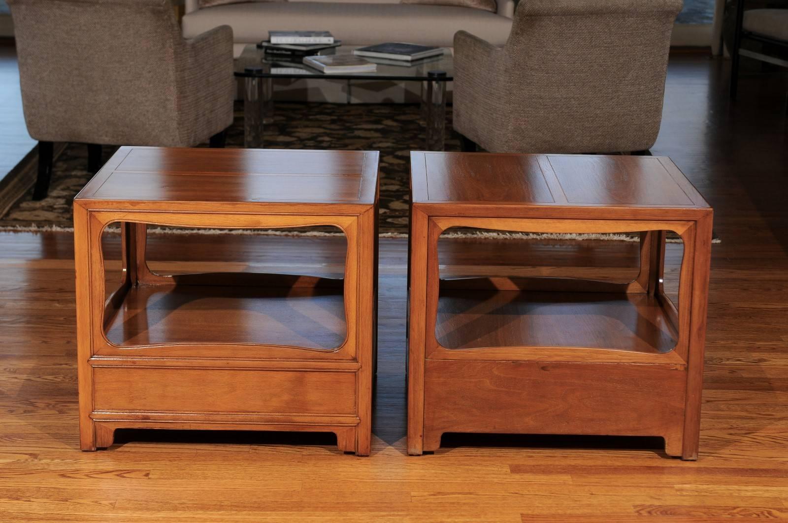 Beautiful Restored Pair of Walnut End Tables by Michael Taylor for Baker 2