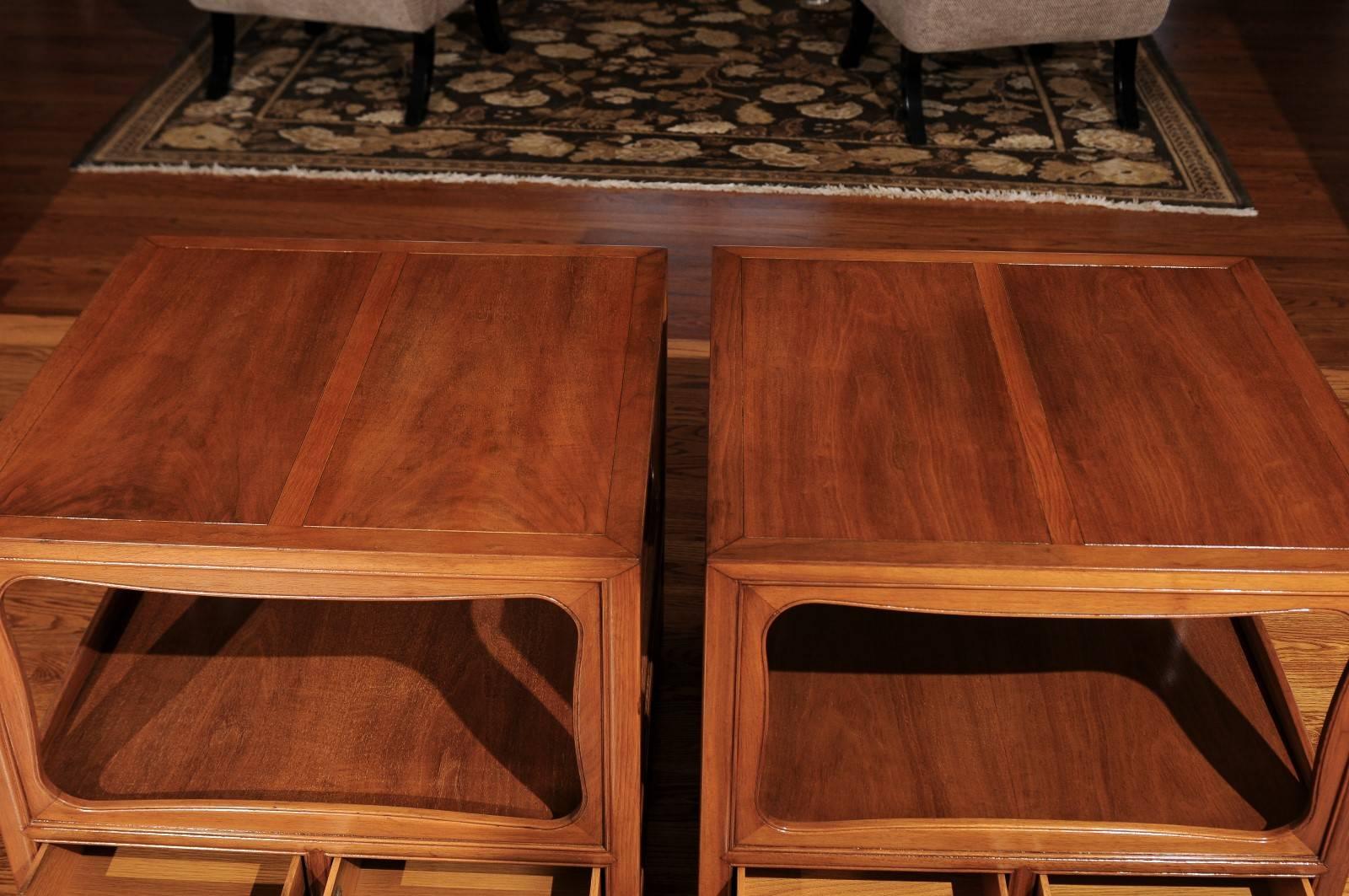 Beautiful Restored Pair of Walnut End Tables by Michael Taylor for Baker 3