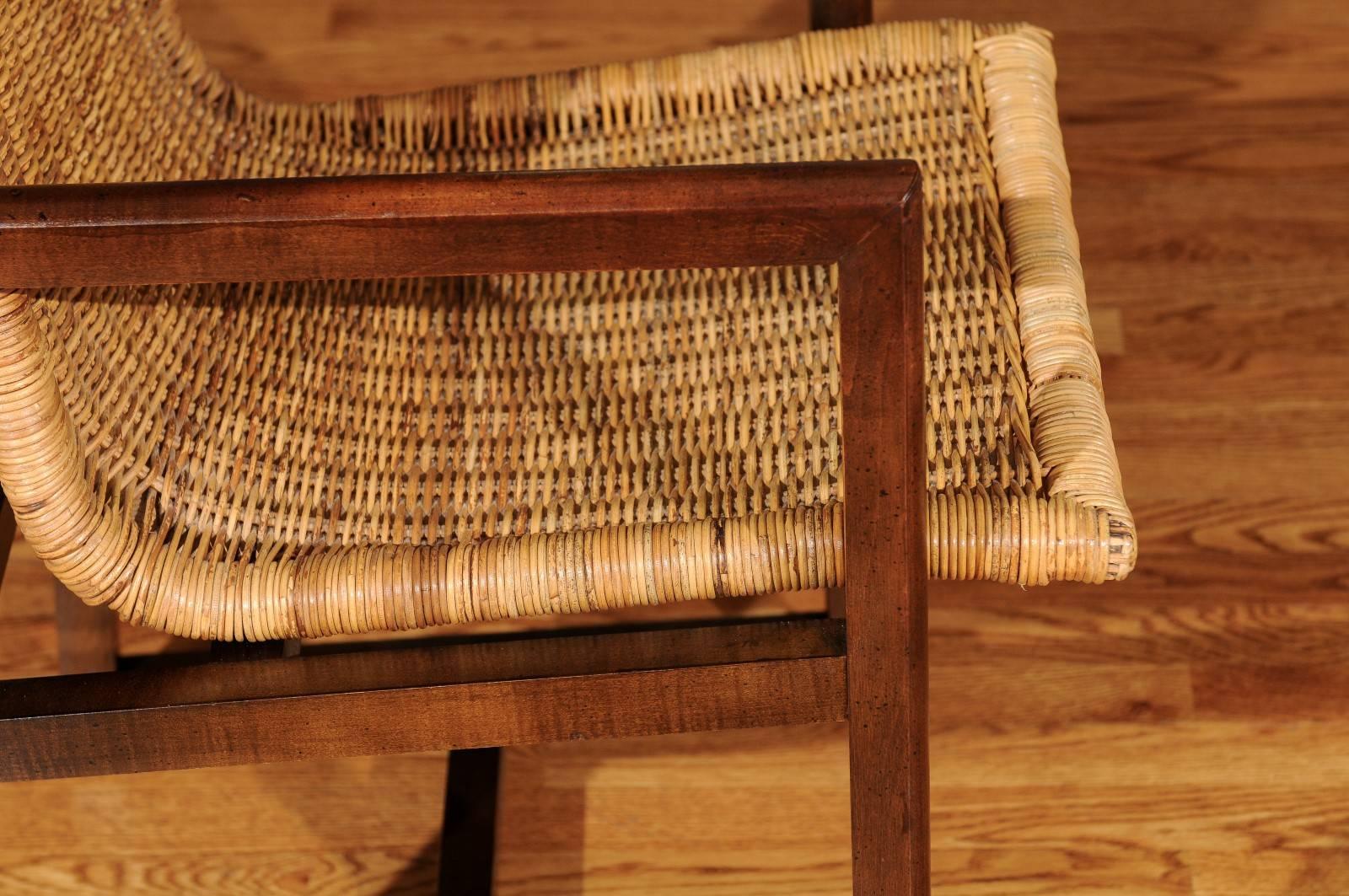 Unknown Stunning Set of Six Restored Vintage Wicker and Beech High-Back Dining Chairs For Sale