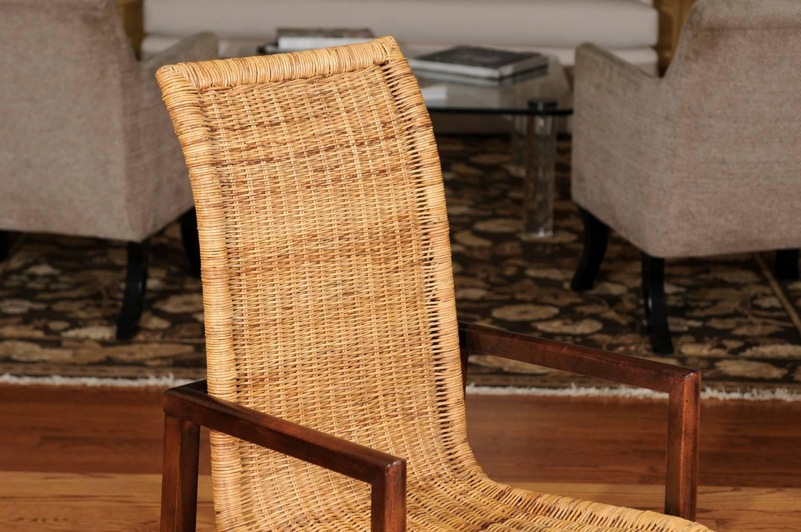 Stunning Set of Six Restored Vintage Wicker and Beech High-Back Dining Chairs For Sale 3