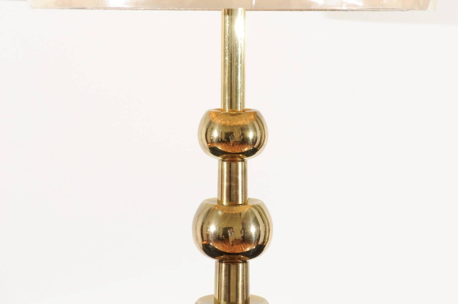 American Iconic Restored Pair of Brass Graduated Ball Lamps by Stiffel