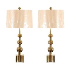 Iconic Restored Pair of Brass Graduated Ball Lamps by Stiffel