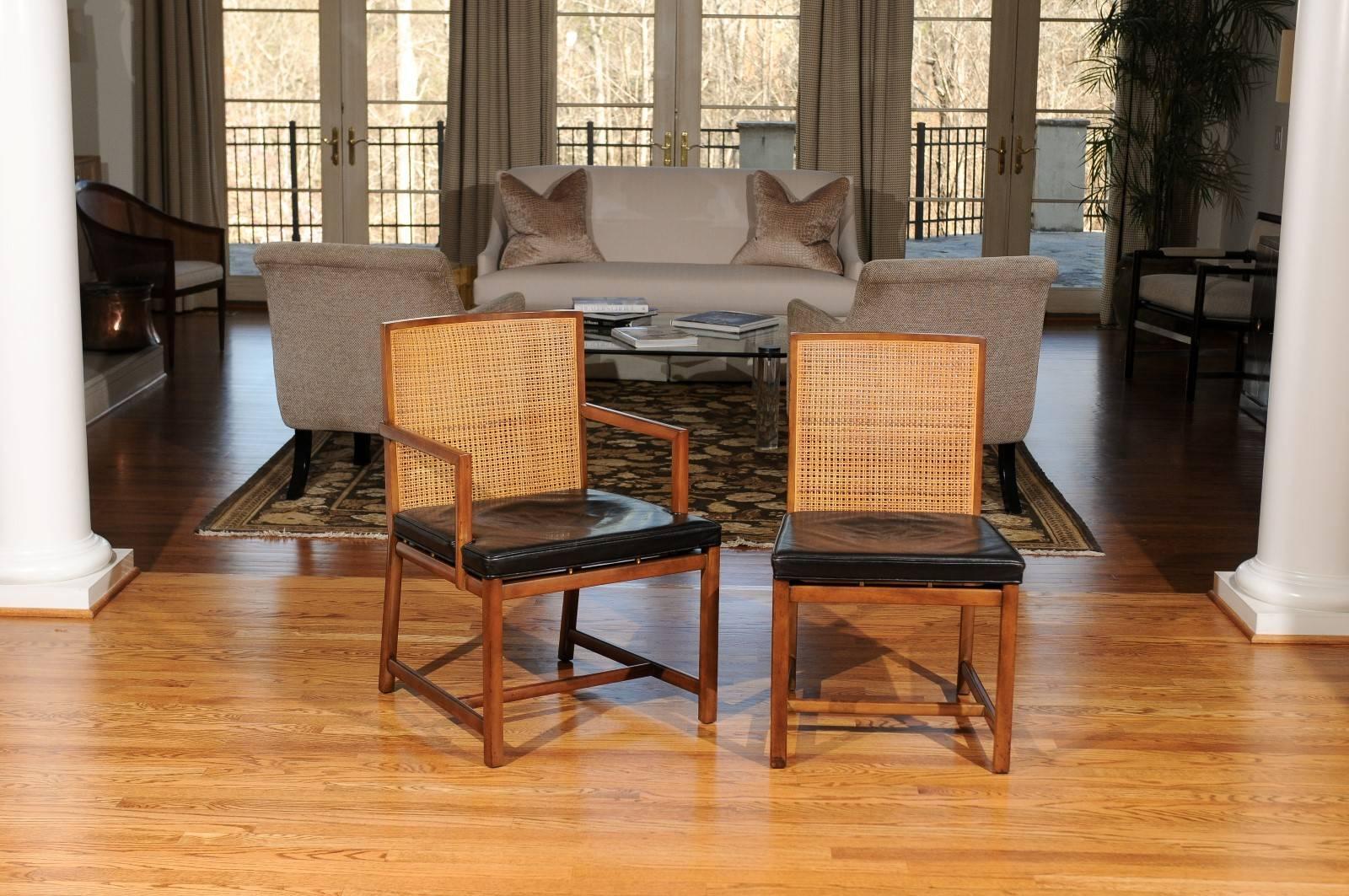 Mid-Century Modern Restored Set of 6 Cane Dining Chairs by Michael Taylor for Baker