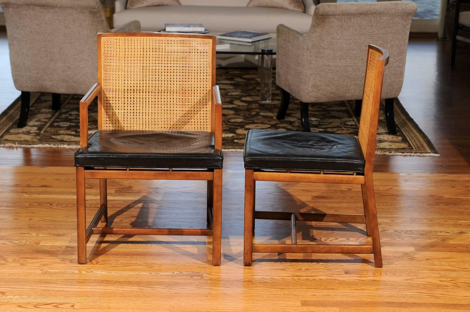 Restored Set of 6 Cane Dining Chairs by Michael Taylor for Baker 3