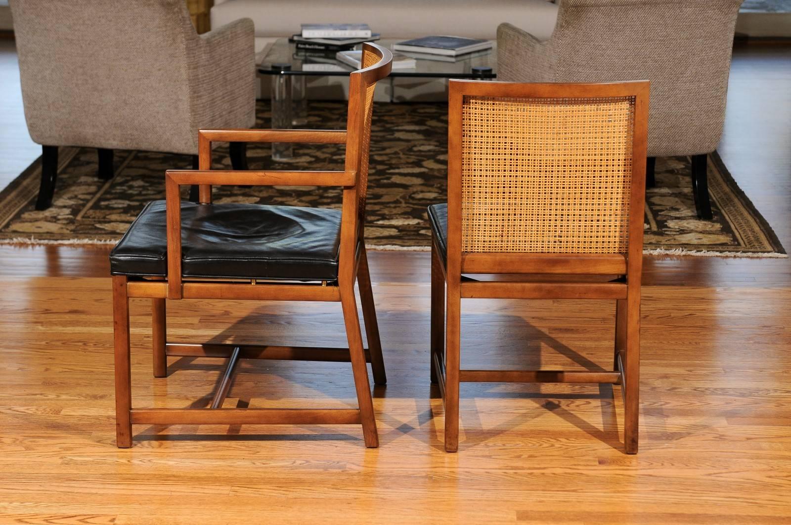 Restored Set of 6 Cane Dining Chairs by Michael Taylor for Baker 1