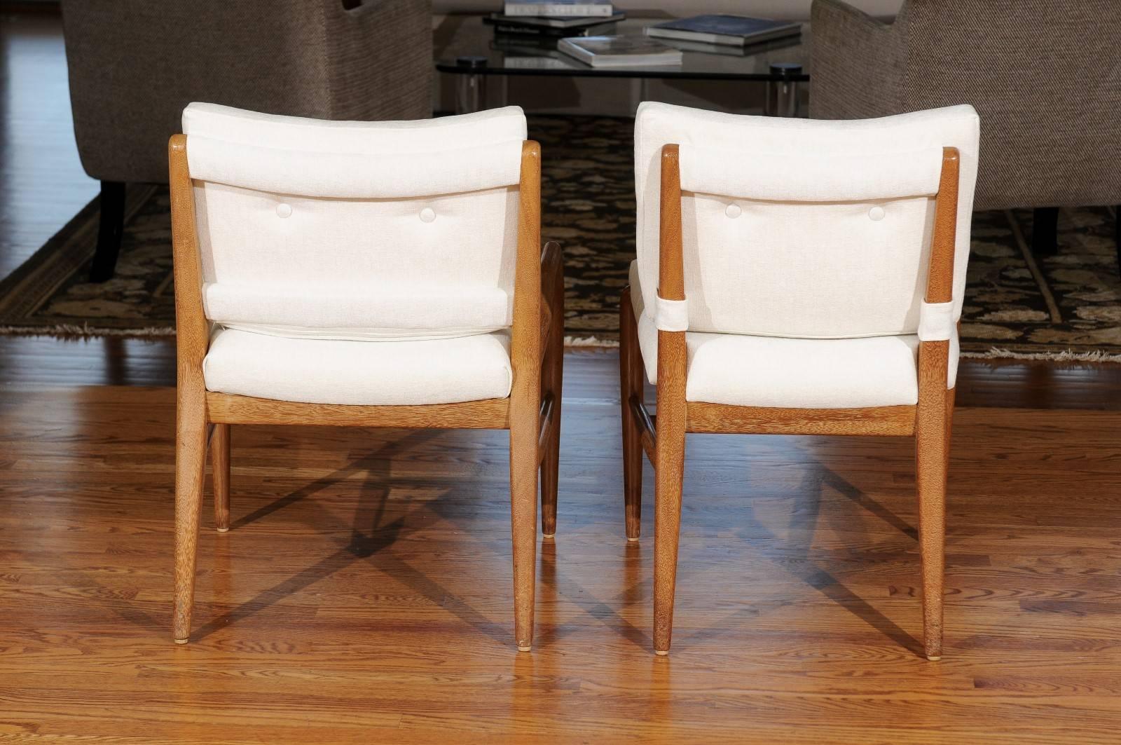 Chic Restored Set of 8 Cerused Mahogany Dining Chairs by John Keal, circa 1955 For Sale 2