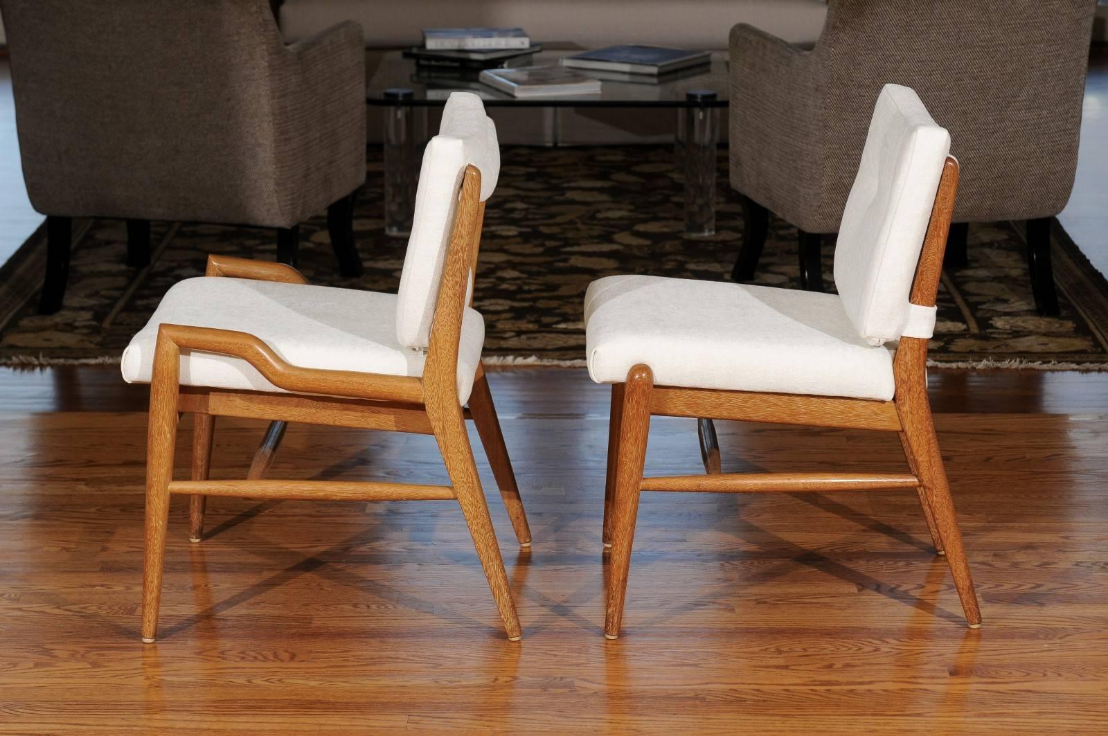 American Chic Restored Set of 8 Cerused Mahogany Dining Chairs by John Keal, circa 1955 For Sale