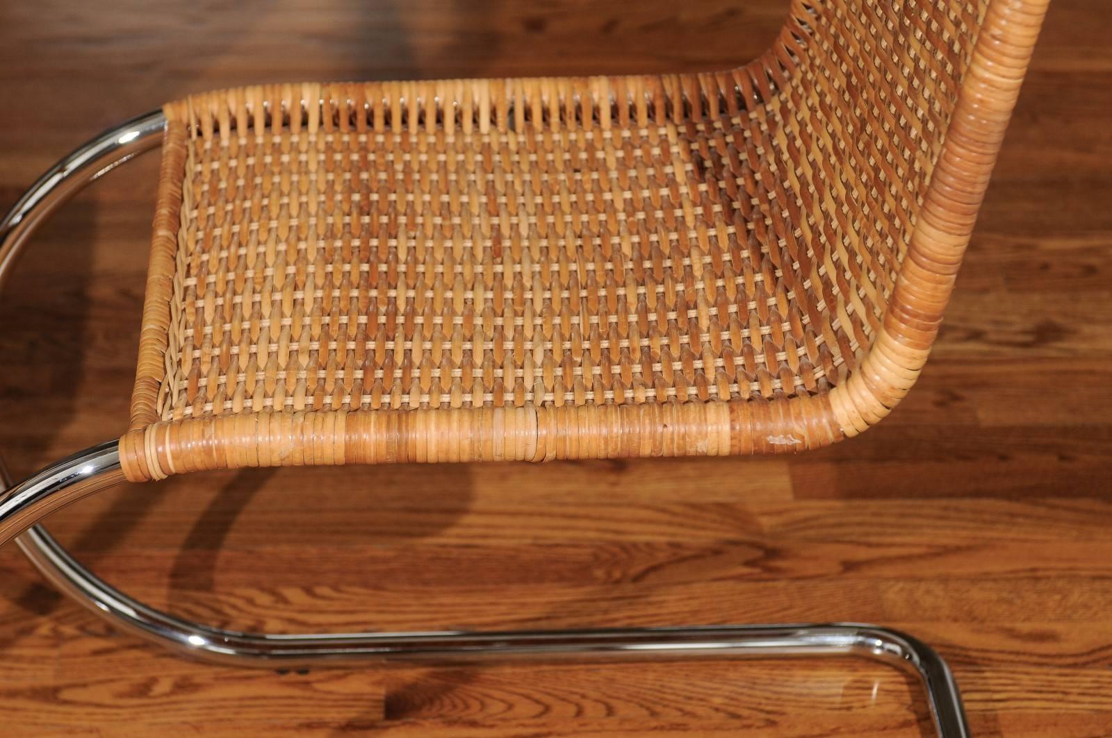 Mid-Century Modern Pristine Set of Eight Italian Wicker Chairs in the Style of Mies van der Rohe
