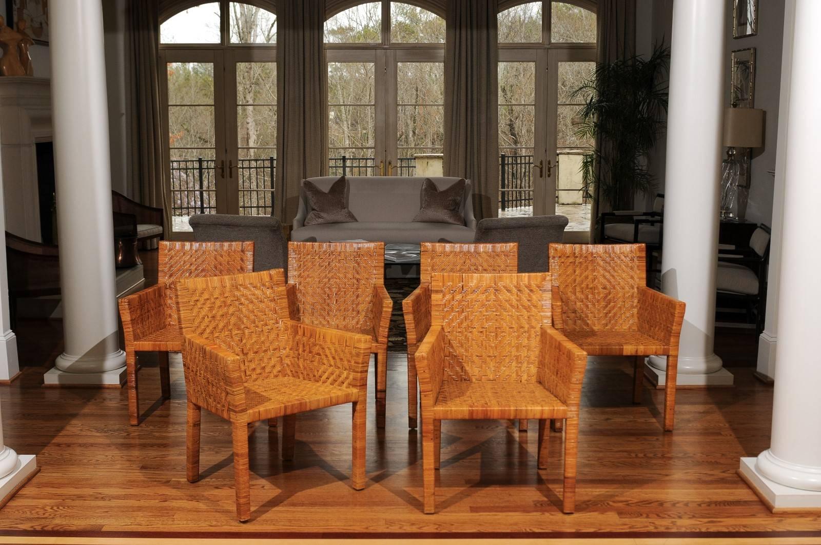 Mid-Century Modern Outstanding Restored Set of Six Cane Chairs in the Style of Jean-Michel Frank