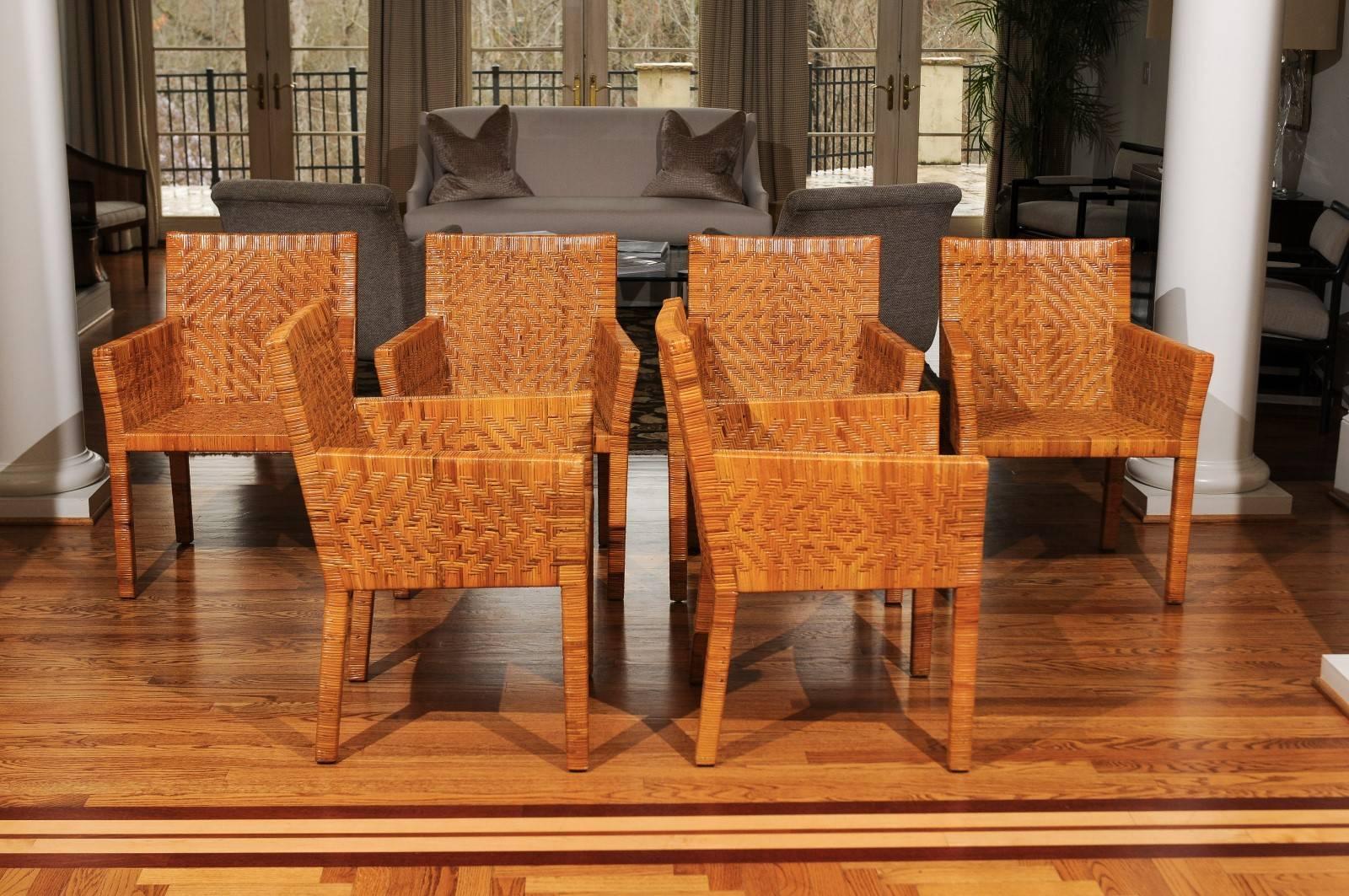 Outstanding Restored Set of Six Cane Chairs in the Style of Jean-Michel Frank 1