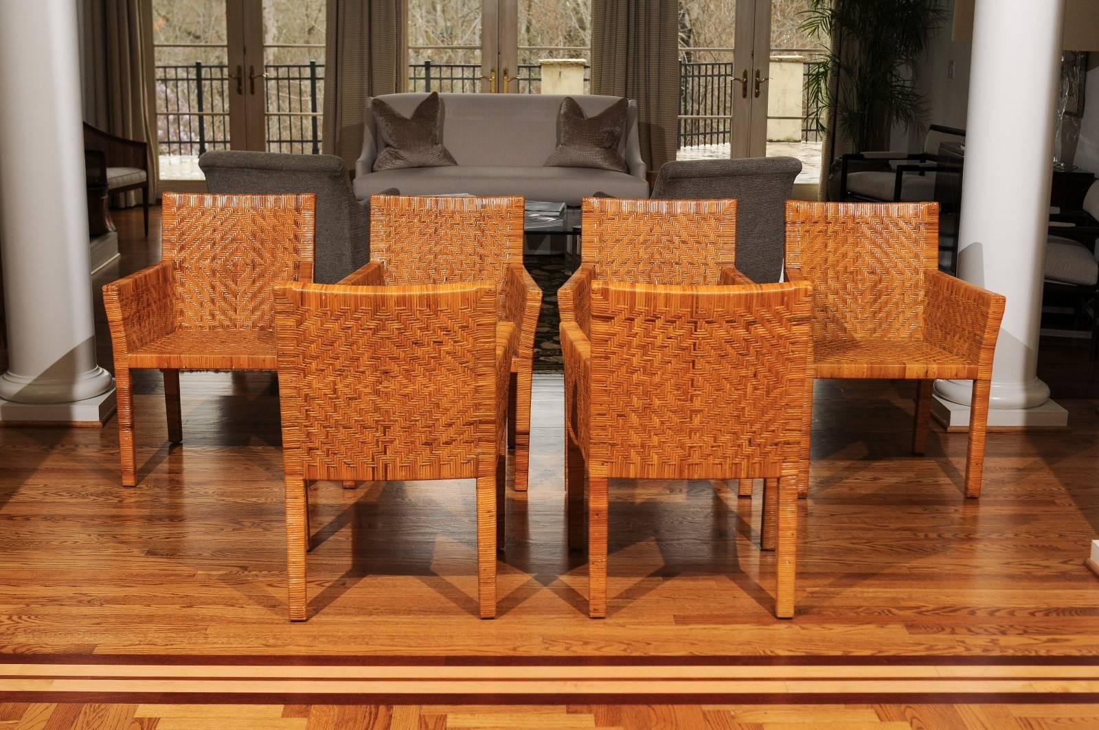Outstanding Restored Set of Six Cane Chairs in the Style of Jean-Michel Frank 2