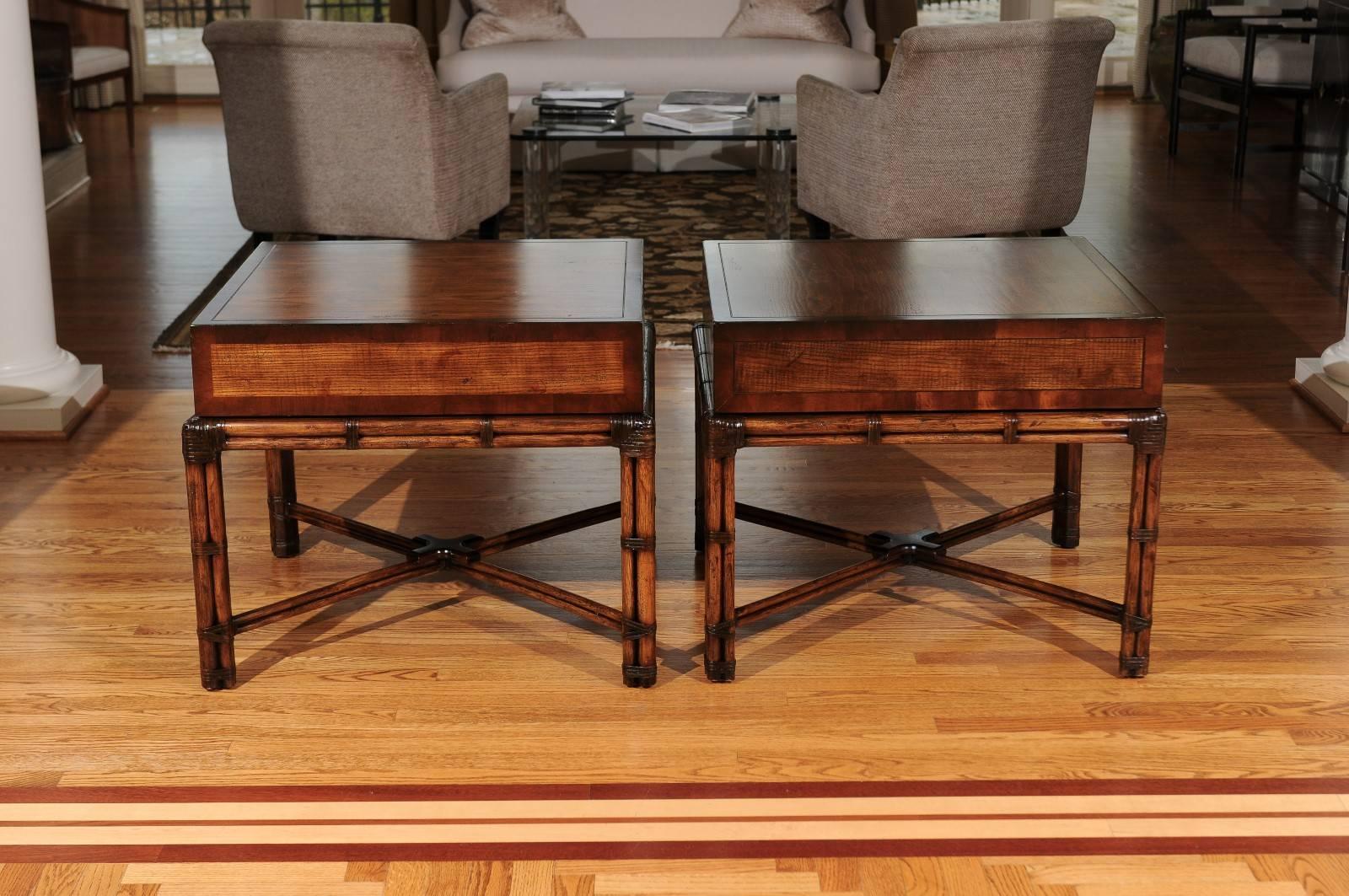 Beautiful Restored Pair of Large-Scale Vintage Campaign End Tables by Henredon In Excellent Condition For Sale In Atlanta, GA