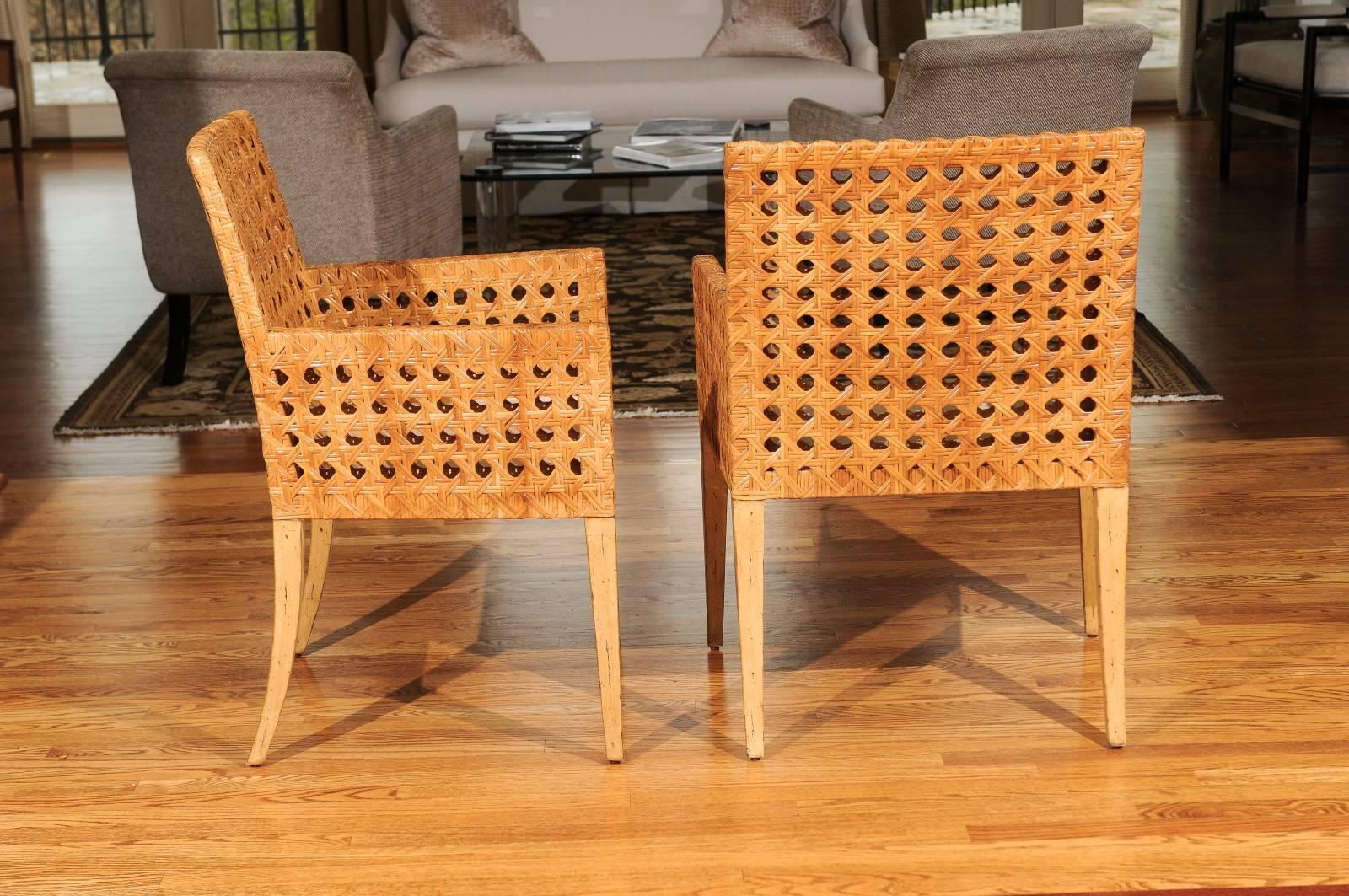 Mid-Century Modern Stunning Restored Pair of Large-Scale Vintage Cane Armchairs For Sale