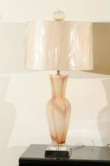 Elegant Restored Pair of Blown Murano Lamps with Custom Orb Finials, circa 1965