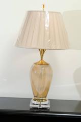 Sophisticated Pair of Custom-Made Murano Lamps with Silk Box Pleat Shades