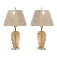 Vintage Exquisite Pair of Blown Murano Vessels as Custom-Made Lamps