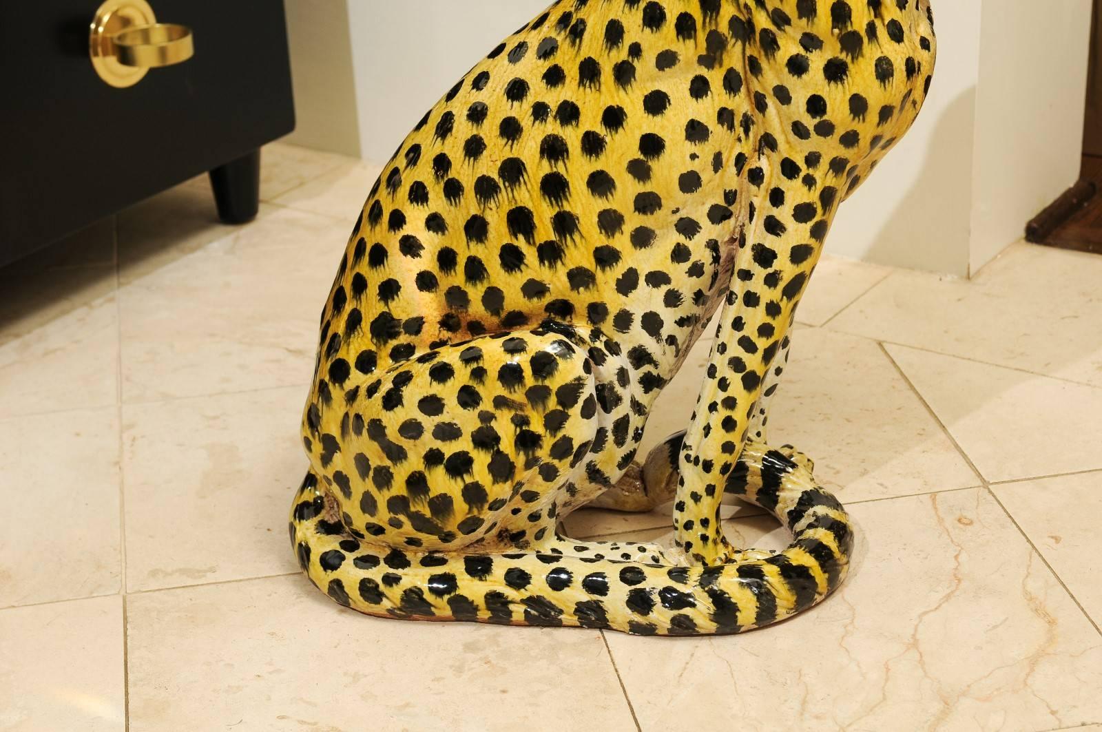 Late 20th Century Jaw-Dropping Vintage Italian Terracotta Cheetah