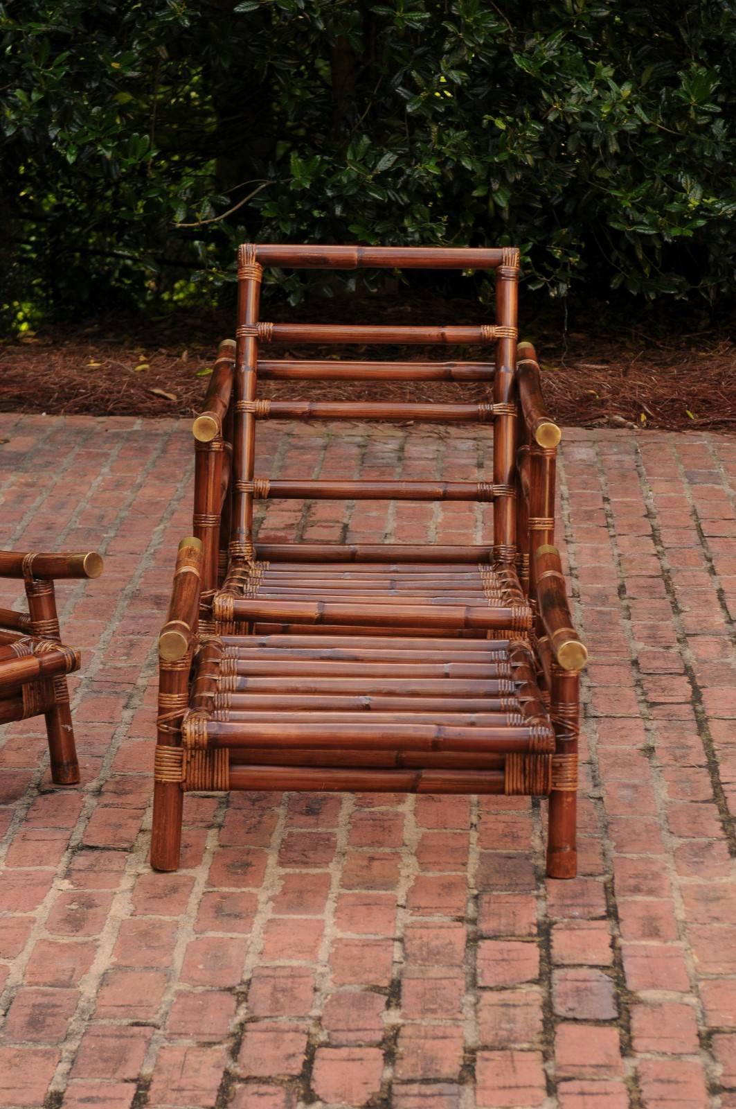 Philippine Fabulous Restored Pair of Custom-Commissioned Rattan Loungers with Ottomans For Sale
