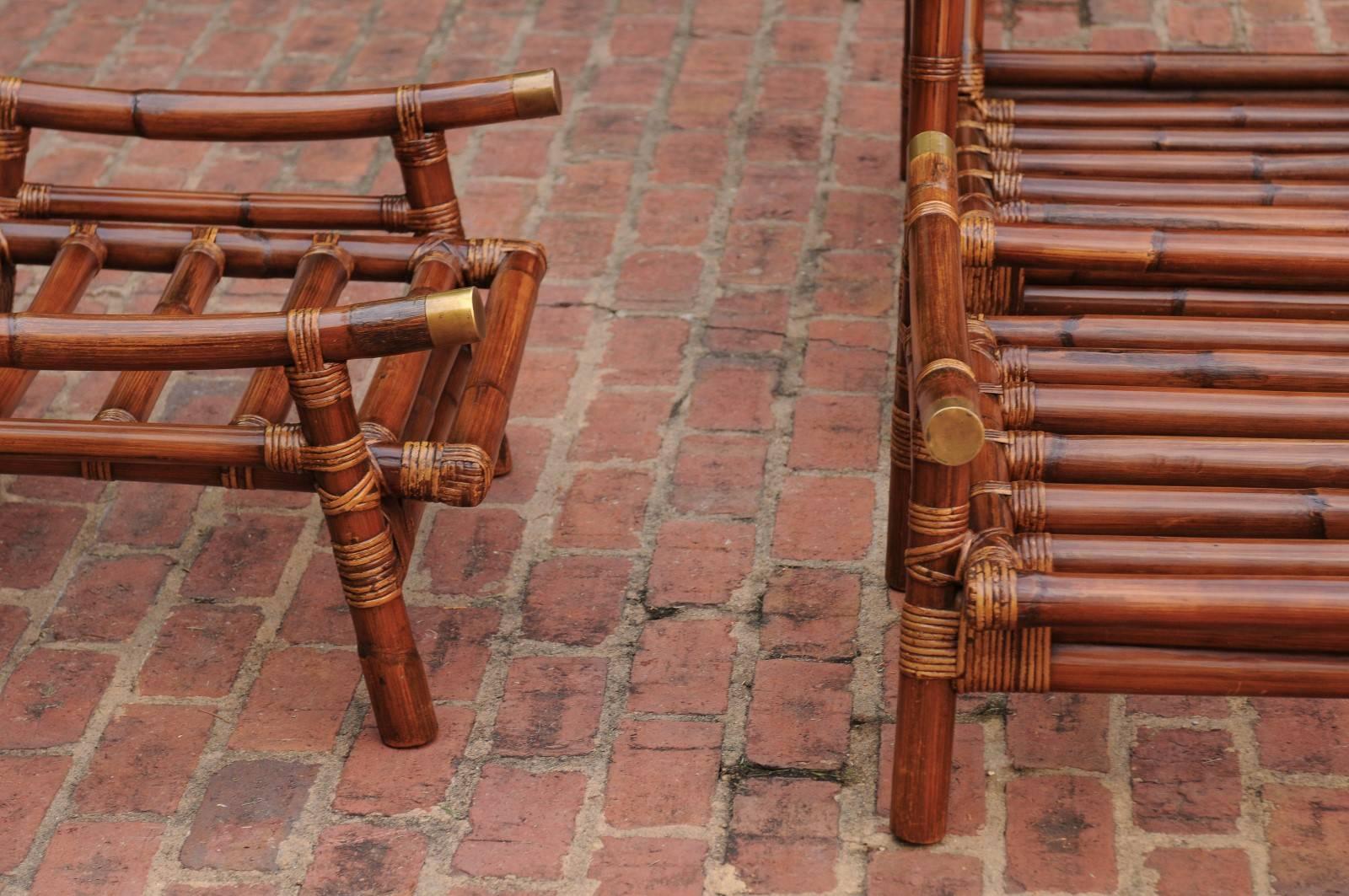 Fabulous Restored Pair of Custom-Commissioned Rattan Loungers with Ottomans In Excellent Condition For Sale In Atlanta, GA