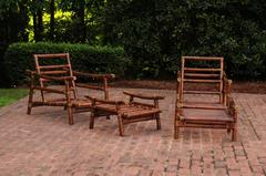 Fabulous Restored Pair of Custom-Commissioned Rattan Loungers with Ottomans