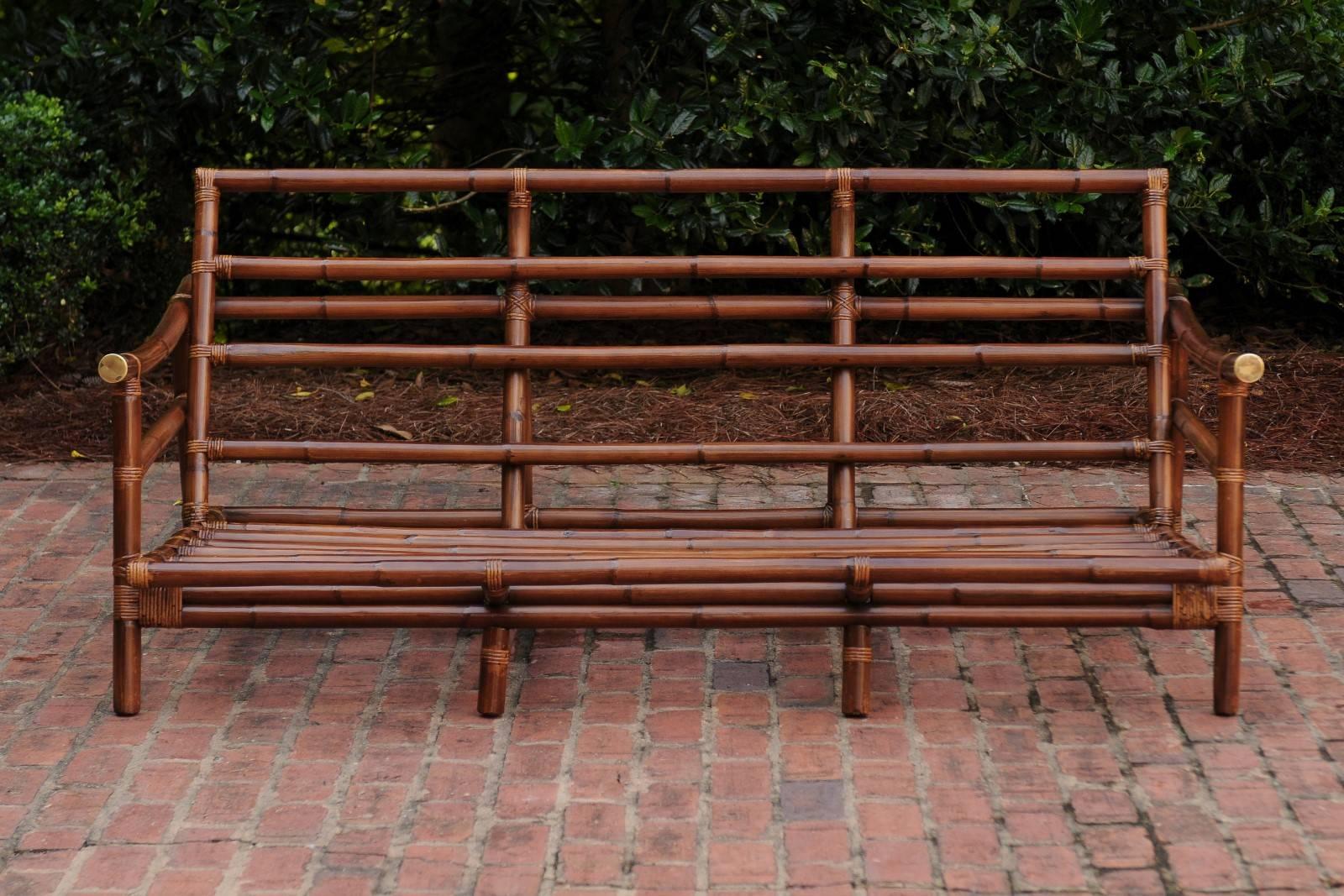 Brass Fabulous Restored Custom-Commissioned Rattan Sofa in the Style of John Wisner For Sale