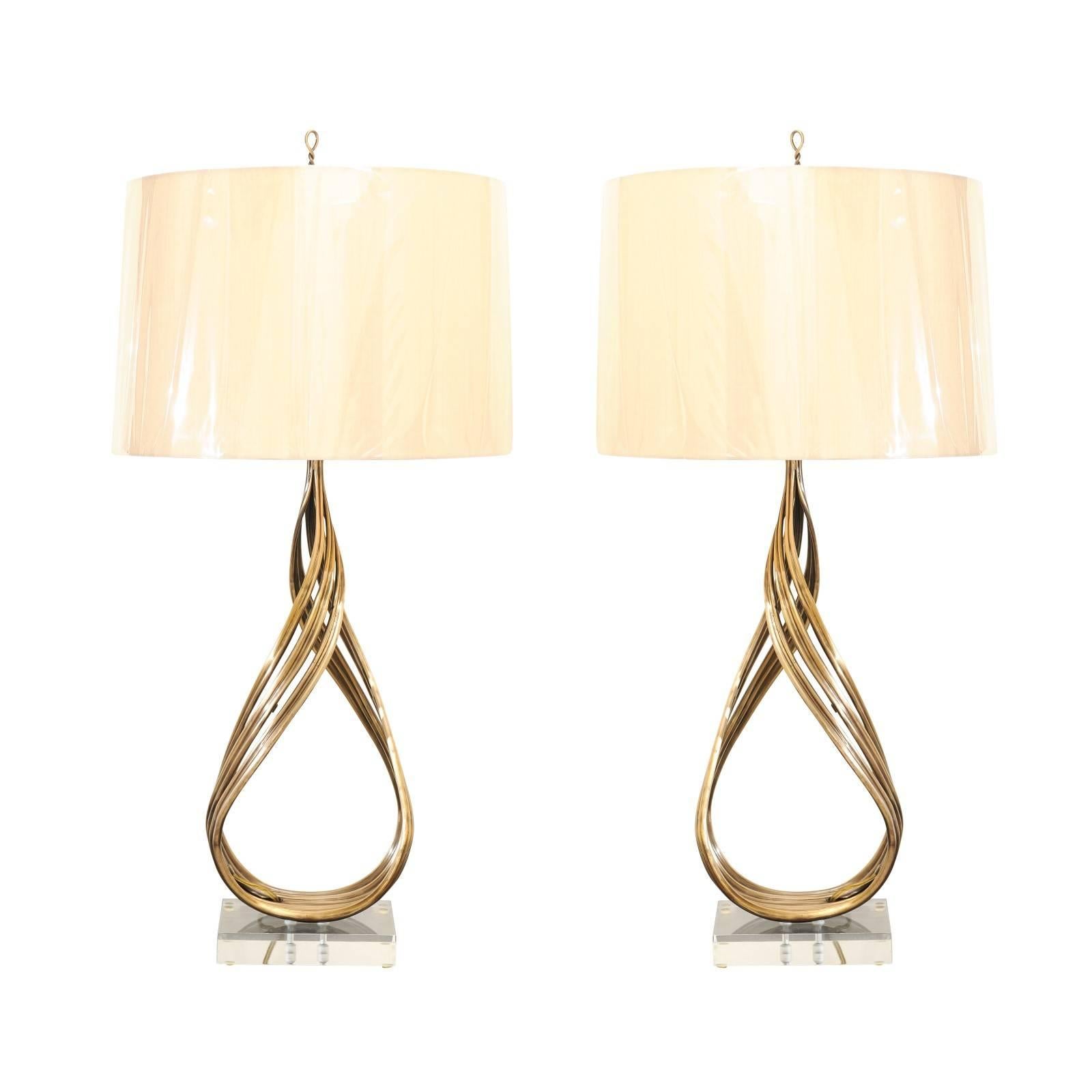 Stellar Restored Pair of Iconic Brass Flame Lamps by Chapman, circa 1993 For Sale