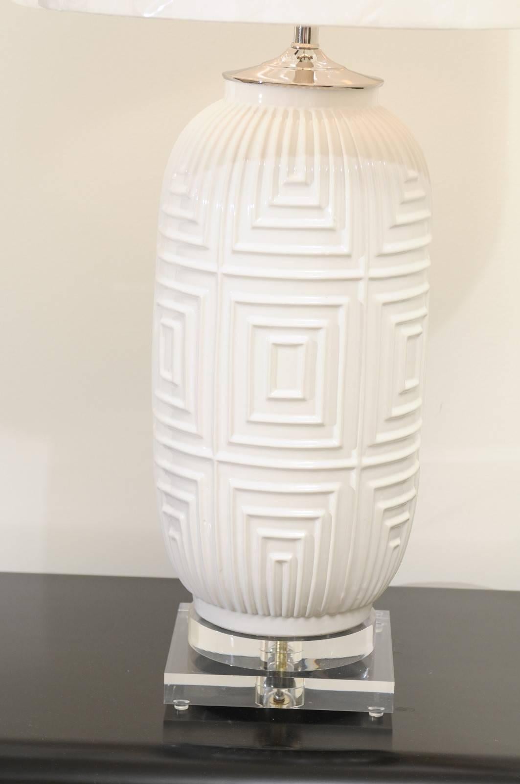 Late 20th Century Remarkable Pair of Large-Scale Geometric Ceramic Lamps For Sale