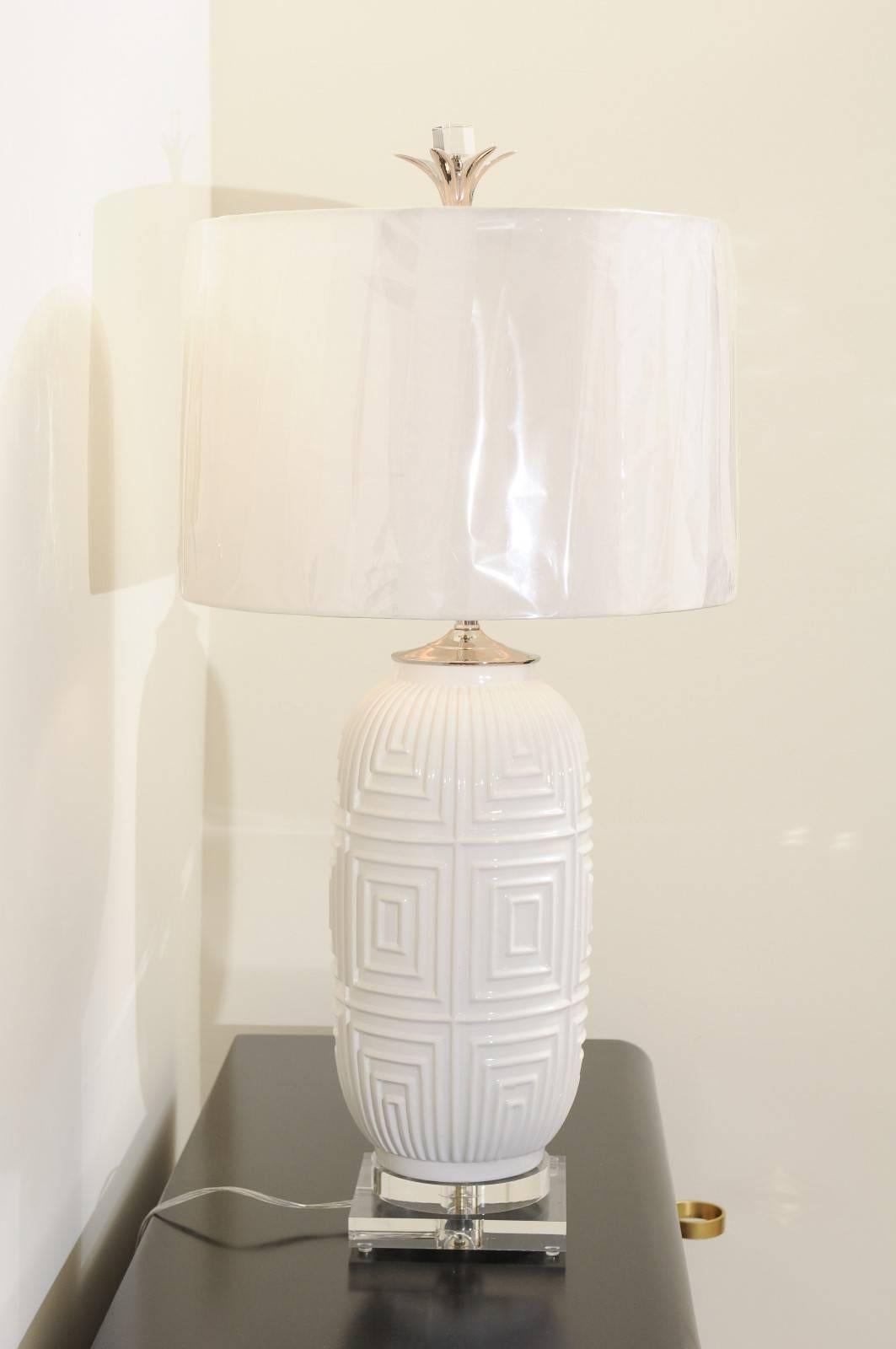 Remarkable Pair of Large-Scale Geometric Ceramic Lamps For Sale 2