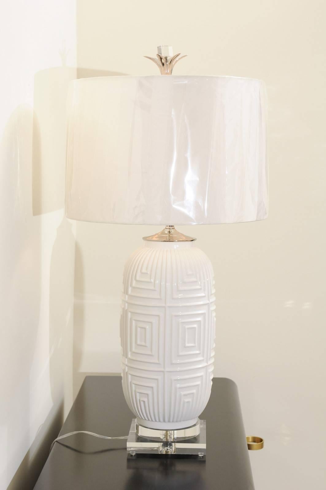 Notevole coppia di lampade geometriche di grandi dimensioni in ceramica in vendita 1