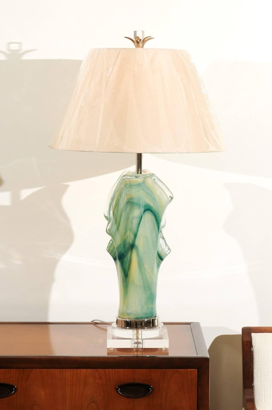 Italian Phenomenal Pair of Custom-Made Murano Lamps For Sale