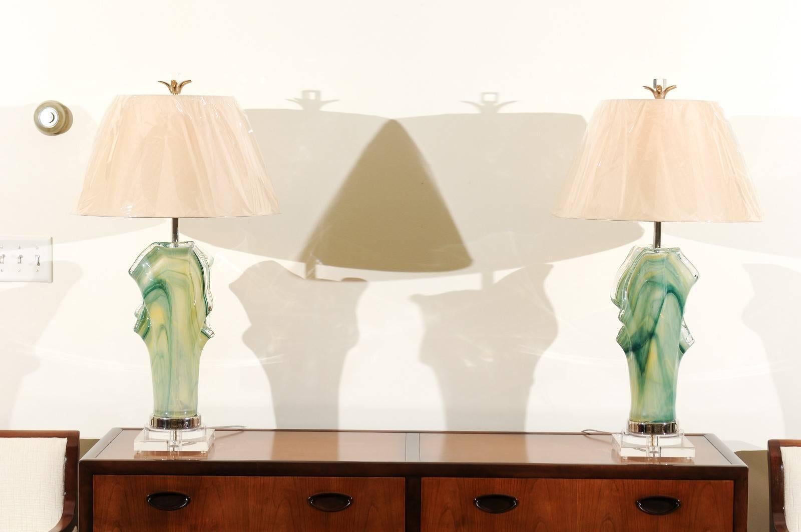 Phenomenal Pair of Custom-Made Murano Lamps For Sale 1