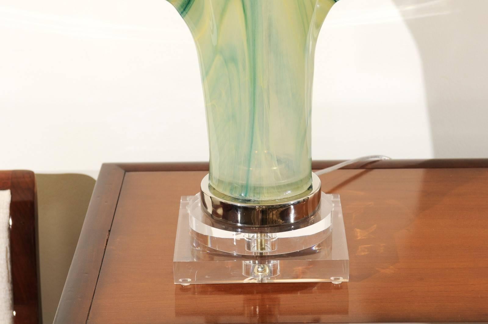 Blown Glass Phenomenal Pair of Custom-Made Murano Lamps For Sale