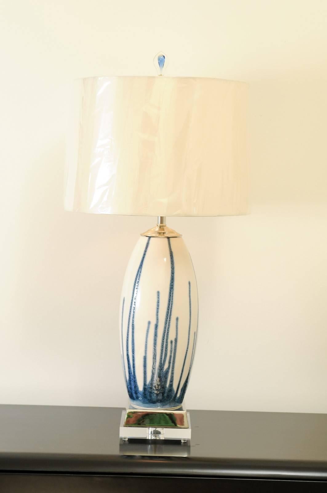 blue and cream table lamps