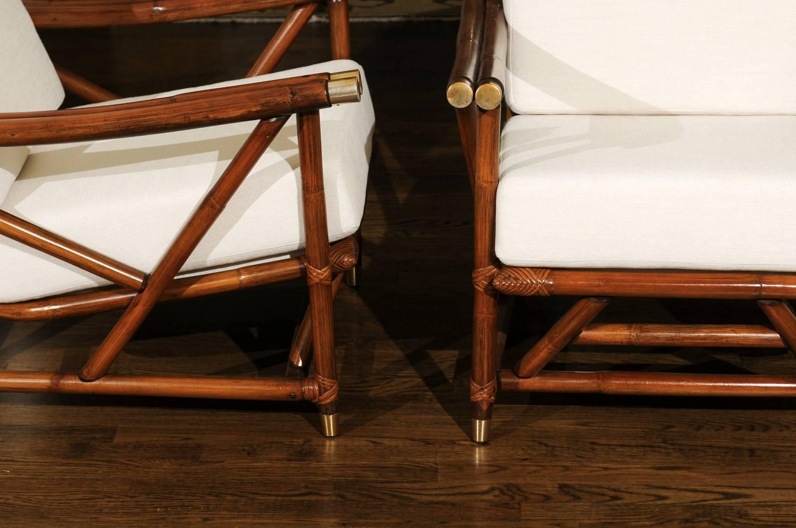 Mid-20th Century Stylish Restored Pair of Vintage Modern Loungers with Brass Accents