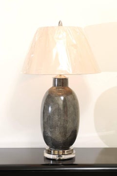 Killer Pair of Faux-Shagreen Ceramic Lamps in Charcoal