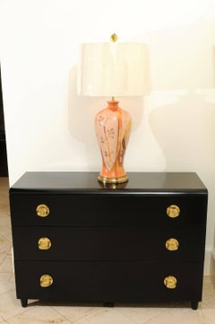 Chic Pair of Porcelain Marbro Lamps in Hermes Orange and Coral, circa 1960