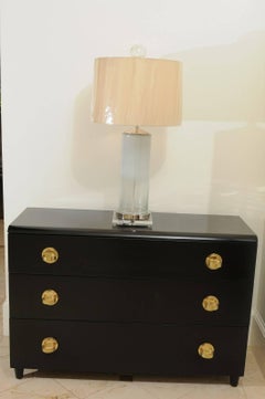 Dazzling Pair of Opaque and Clear Blown Glass Lamps with Custom Orb Finials