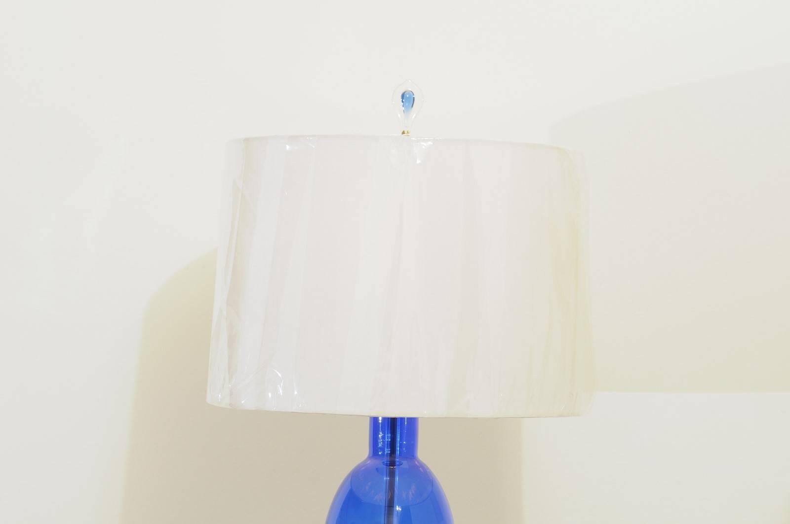 Late 20th Century Fantastic Restored Pair of Large-Scale Blown Glass Lamps in Cobalt, circa 1970 For Sale