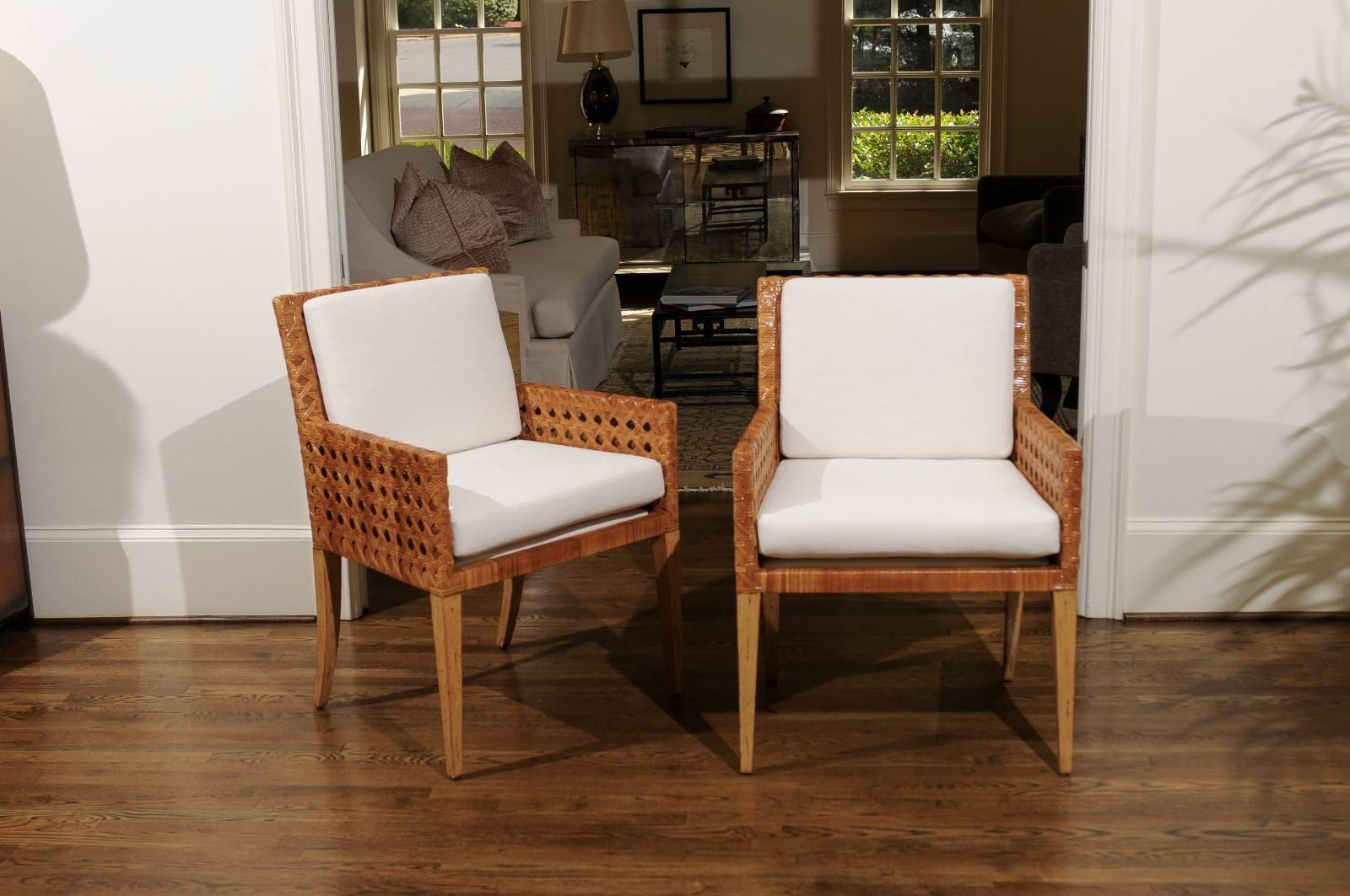Mid-Century Modern Stunning Restored Pair of Large-Scale Vintage Cane Armchairs, circa 1975 For Sale