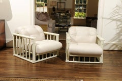 Killer Restored Pair of Rattan and Cane Cube Loungers by Ficks Reed, circa 1970