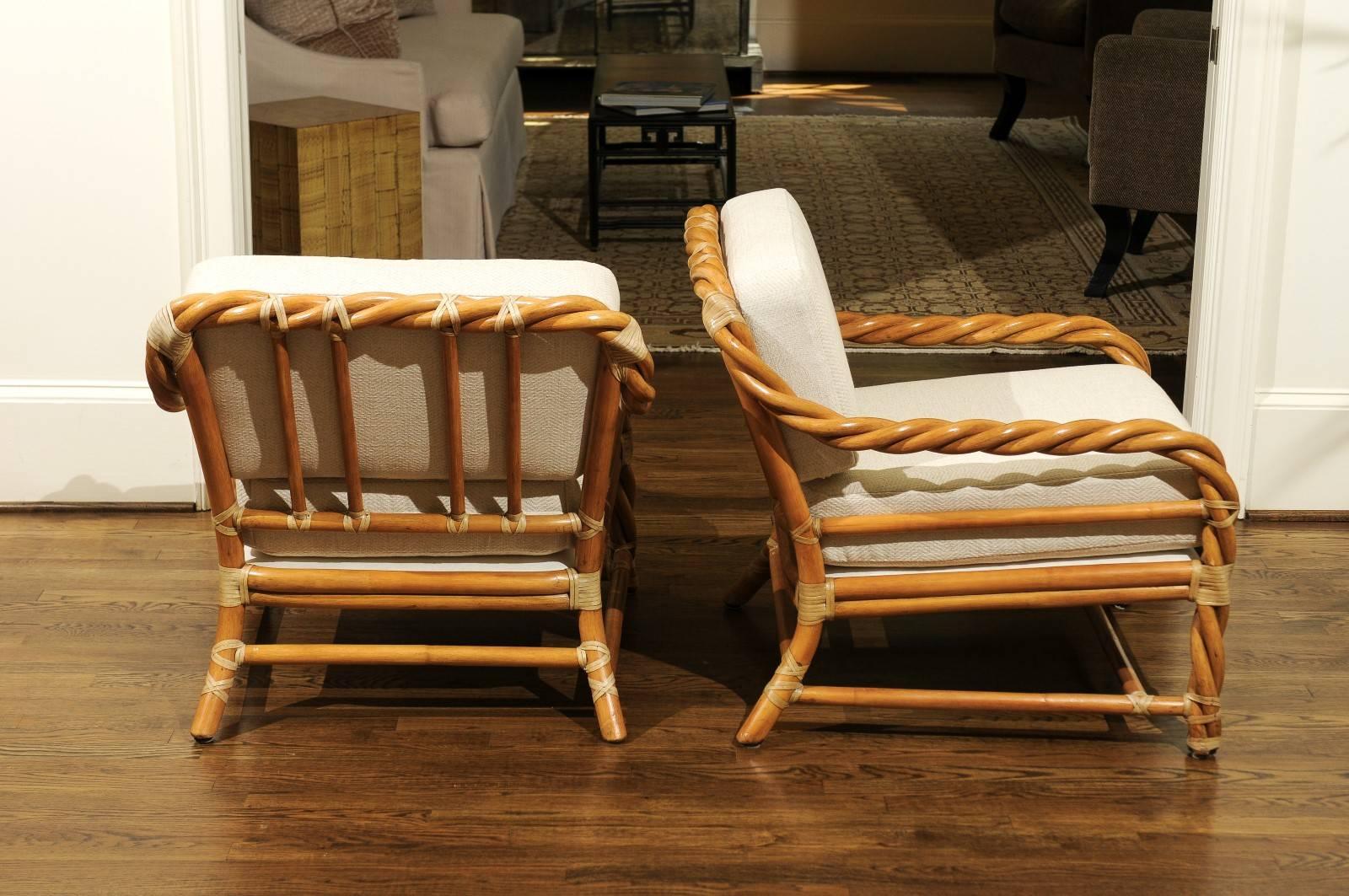 American Coveted Pair of Restored Braided Rattan Loungers by McGuire, circa 1980