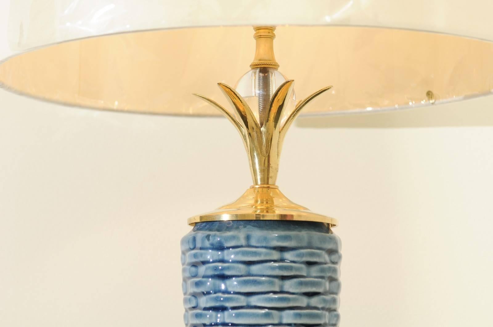 Exquisite Pair of Portuguese Ceramic Basketweave Vessels as Custom Lamps For Sale 1