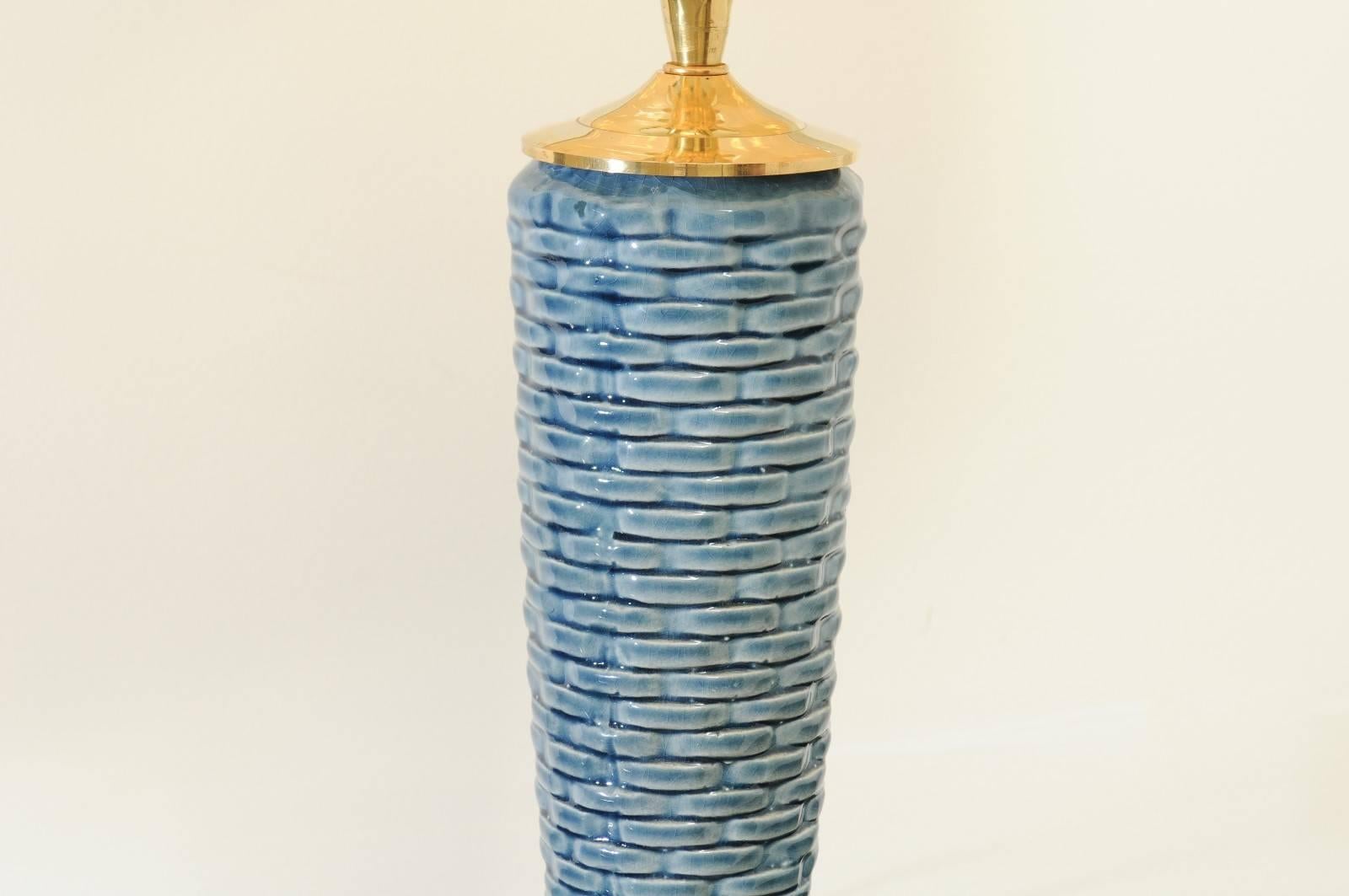Exquisite Pair of Portuguese Ceramic Basketweave Vessels as Custom Lamps For Sale 2