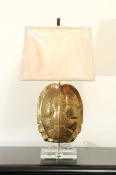 Outstanding Pair of Custom Faux-Tortoise Shell Ceramic Lamps with Lucite Accents